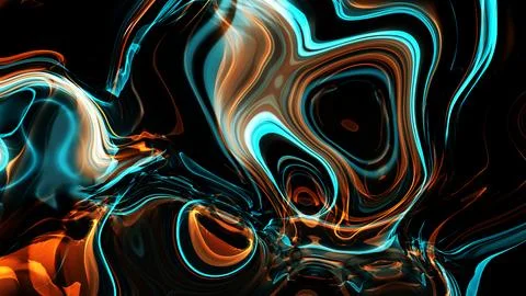 Abstract digital art with swirling patterns in orange and blue tones on a b.. Illustrazione stock