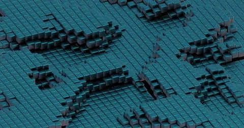 Abstract Digital Art with Teal 3D Grid and Cubic Pattern.. Stock Illustration