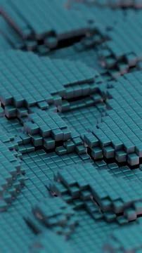 Abstract Digital Art with Teal 3D Grid and Cubic Pattern.. Stock Illustration