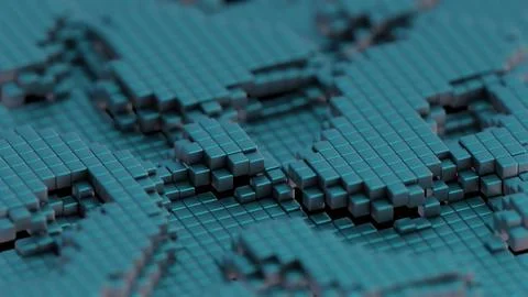 Abstract Digital Art with Teal 3D Grid and Cubic Pattern.. Stock Illustration