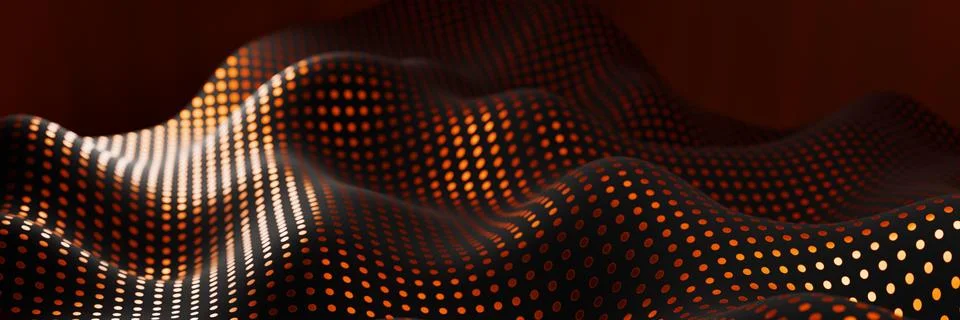 Abstract digital art with wavy patterns and glowing dots in warm tones. Illustrazione stock