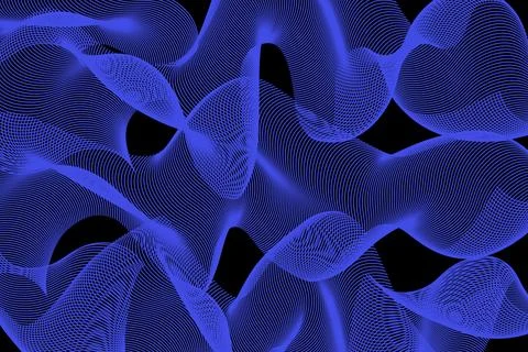 Abstract digital artwork featuring blue lines forming wavy patterns on black Illustrazione stock