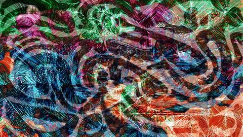 Abstract digital artwork featuring chaotic swirling lines, vibrant colors Stock Illustration