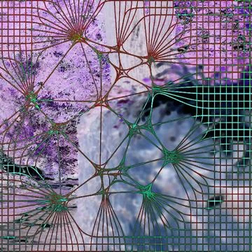 Abstract digital artwork featuring complex geometric patterns, grid overlays Stock Illustration