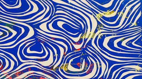 Abstract digital artwork featuring fluid wave patterns in deep blue and cream Stock Illustration