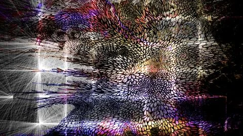Abstract digital artwork featuring intricate patterns, swirling shapes, glowing Stock Illustration