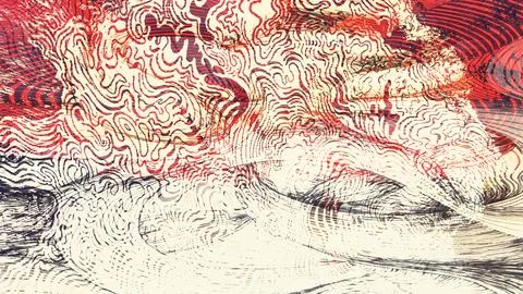 Abstract digital artwork featuring intricate red and black wave patterns Stock Illustration