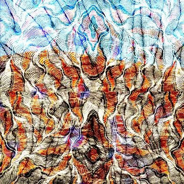 Abstract digital artwork featuring intricate topographical lines and symmetrical Stock Illustration
