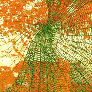 Abstract digital artwork featuring intricate green geometric mesh patterns Stock Illustration