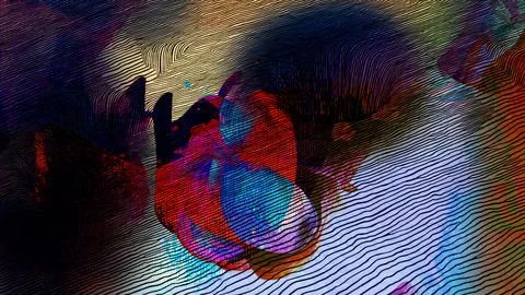 Abstract digital artwork featuring undulating black contour lines over a vibrant Stock Illustration
