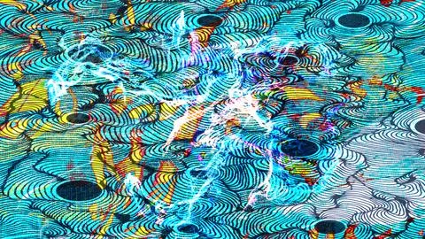 Abstract digital artwork featuring vibrant swirling patterns in blue, yellow Stock Illustration