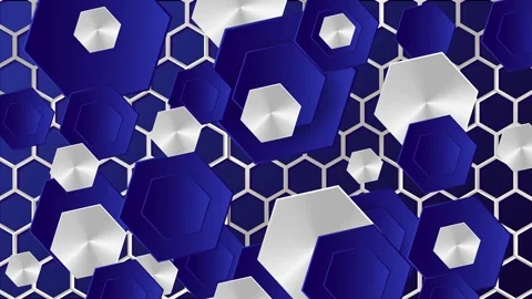 Abstract digital artwork geometric  blue and silver metallic hexagons motion Stock Footage 329743818