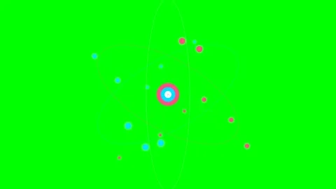 Abstract digital atom model featuring orbiting particles on green background 動画素材 340901671