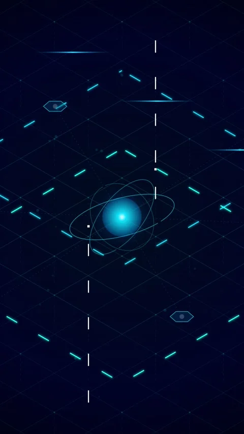 Abstract Digital Atom Model with Glowing HUD Interface Elements Stock Footage 346199345