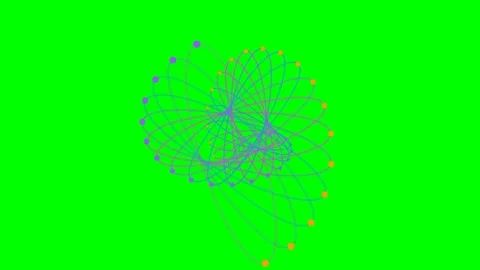 Abstract digital atom model with orbiting particles on a green background Stock Footage 340905126