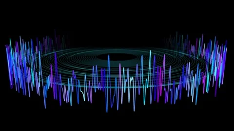Abstract digital audio 3D waveform. Equalizer radial disk in virtual black .. 스톡 동영상 337310287