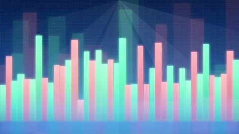 Abstract Digital Audio Equalizer with Colorful Neon Bars Moving on Dark Blue Stock Footage 343865990