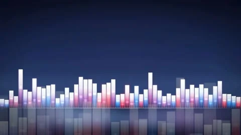 Abstract digital audio equalizer with glowing colorful bars moving on a dark Stock Footage 343867946