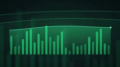 Abstract Digital Audio Equalizer with Green Glowing Waveforms and Data Stock Footage 343871092