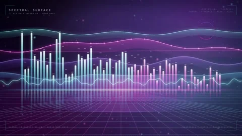 Abstract Digital Audio Spectrum Visualizer with Neon Waves and Data Bars on Stock Footage 346218013