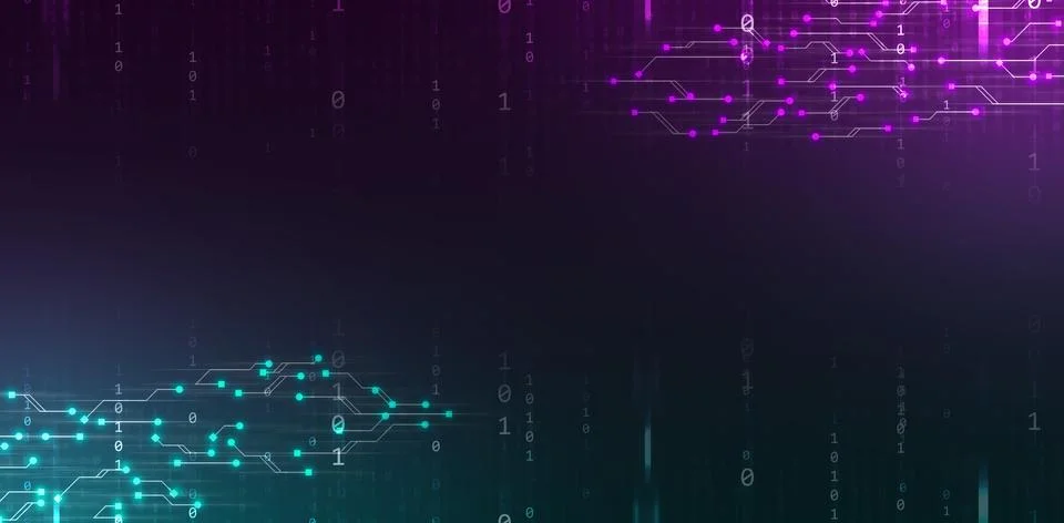 Abstract digital background with binary code, glowing circuits, and futuris.. Stock Illustration