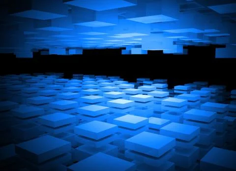 Abstract digital background with blue boxes layers Stock Illustration