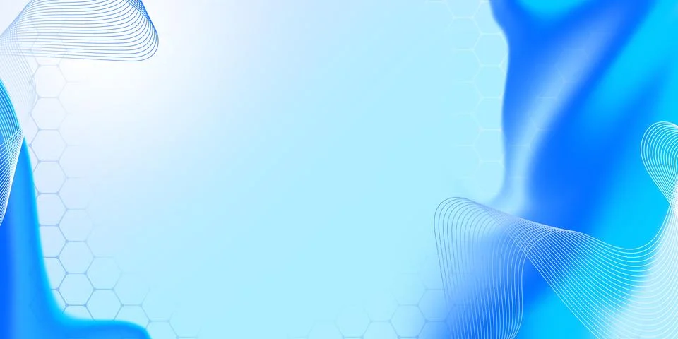 Abstract Digital Background with Blue Gradient Fluid Waves and Hexagonal Pa.. 스톡 일러스트