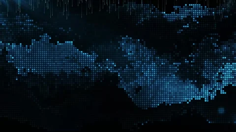 Abstract digital background with blue pixelated map and light streaks Stock Footage 345121278