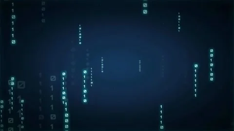 Abstract digital background with falling binary code numbers on a dark blue Stock Footage 336780088