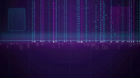 Abstract digital background with falling binary code streams in purple and blue Stock-Footage 343153453