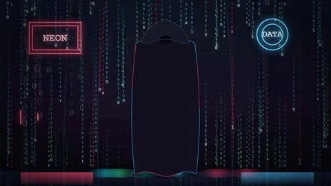 Abstract Digital Background with Falling Binary Code and Neon Data Interface Stock-Footage 343160442