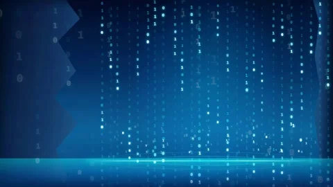 Abstract digital background with falling binary code streams and glowing blue Stock-Footage 343162304