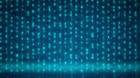 Abstract Digital Background with Falling Blue Binary Code and Glowing Data Video stock 343160681
