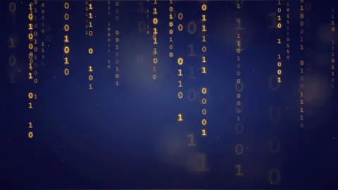 Abstract digital background with falling golden binary code numbers on dark Stock Footage 336774911