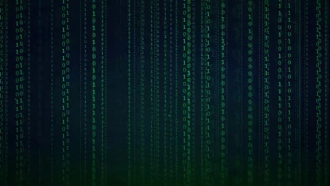 Abstract digital background with falling green binary code streams on a dark Stock Footage 336776368