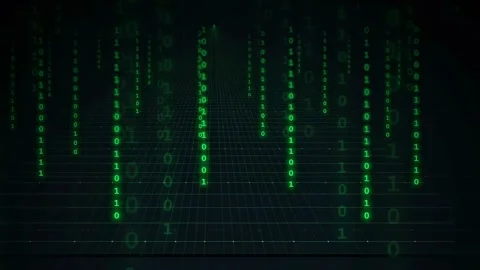 Abstract digital background with falling green binary code streams over a dark Stock Footage 339322319