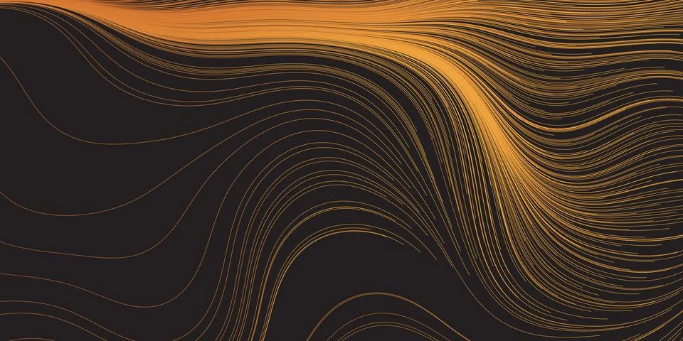 Abstract digital background featuring flowing golden and orange wavy lines .. Illustrazione stock