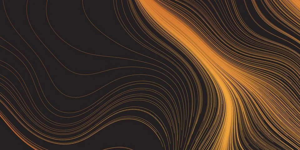 Abstract digital background featuring flowing golden and orange wavy lines .. Stock Illustration