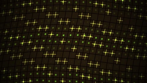 Abstract Digital Background Featuring Glowing Yellow Crosses and Grid Pattern Stock Footage 340489757