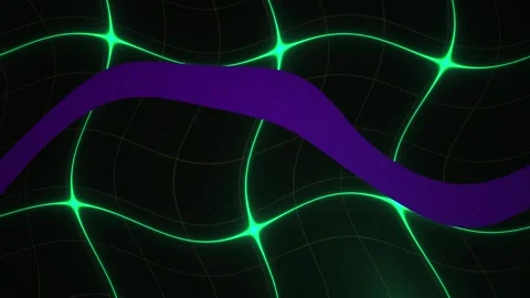 Abstract Digital Background Featuring Glowing Green Grid Lines and Wavy Pur.. Stock Footage 341777234