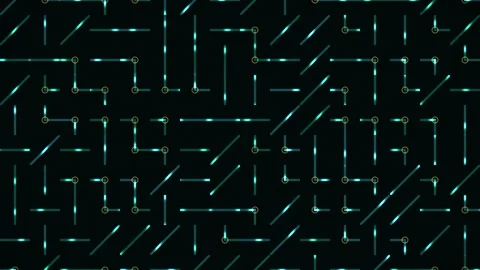 Abstract digital background featuring glowing turquoise lines and circular .. Stock Footage 347465367