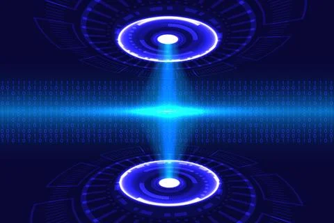 Abstract digital background featuring glowing binary code and holographic Stock Illustration