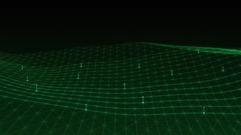 Abstract Digital Background Featuring A Glowing Green Geometric Wireframe G.. Illustrazione stock