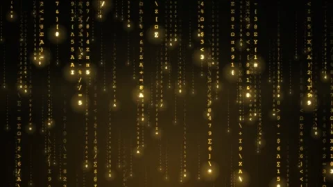 Abstract digital background featuring gold falling code characters and symb.. 스톡 동영상 346723608