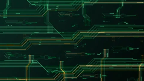 Abstract digital background featuring green and orange glowing electronic c.. Stock Footage 346500478
