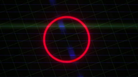 Abstract Digital Background Featuring Pulsing Red Neon Circle and Moving Bl.. Stock Footage 340490888