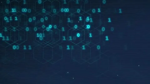 Abstract Digital Background with Floating Binary Code and Hexagonal Grid Stock Footage 336775198