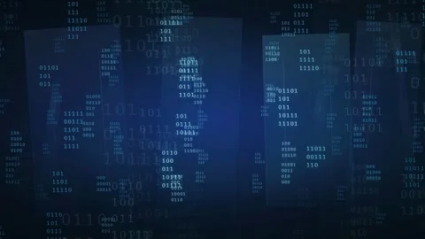 Abstract Digital Background with Floating Binary Code and Data Streams in Dark Stock Footage 339320068