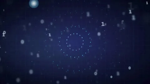 Abstract Digital Background with Floating Binary Code and Glowing Blue Data Stock Footage 339320289