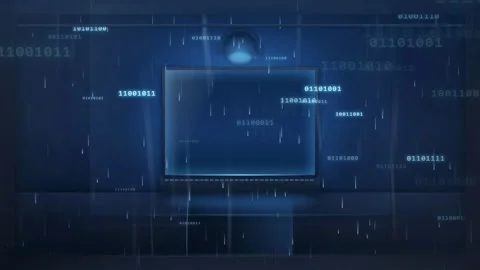 Abstract Digital Background with Floating Binary Code and Glowing Blue Data Stock Footage 341825110